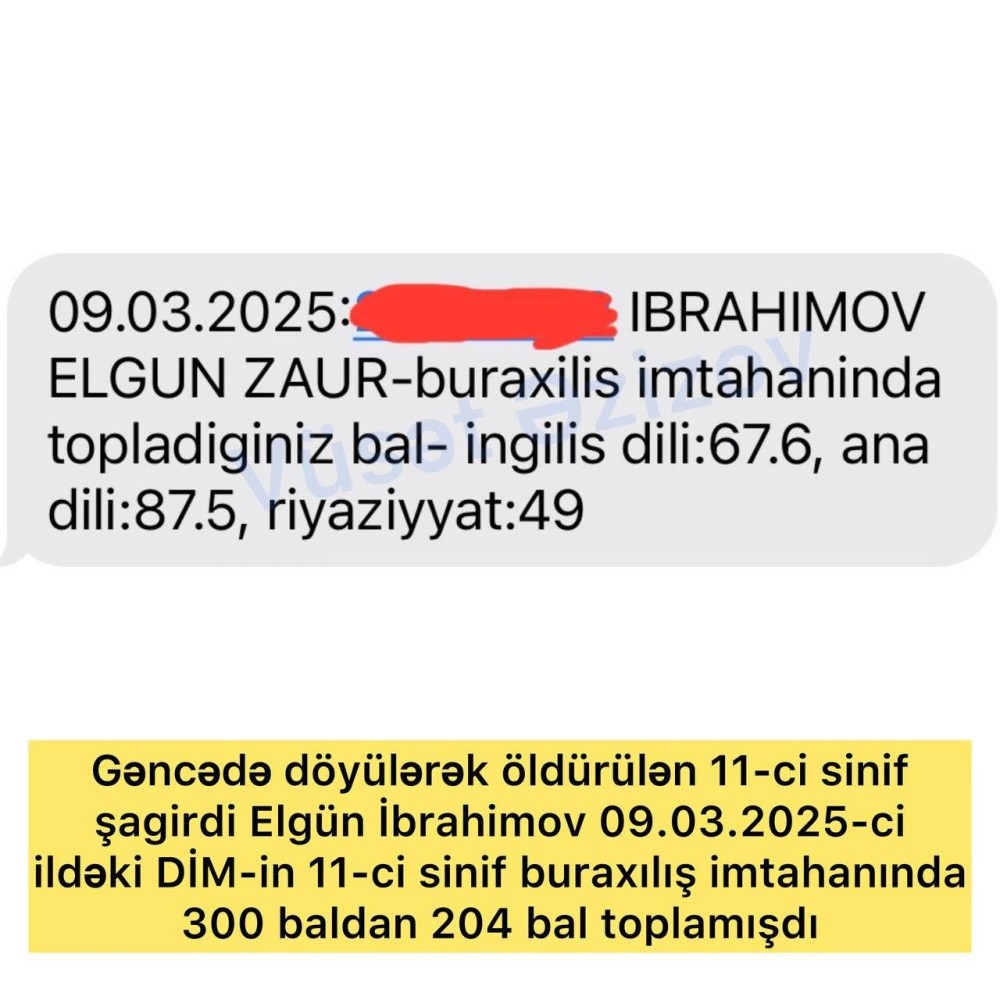 Döyülərək öldürülən Elgünün imtahan nəticələri açıqlandı - FOTO